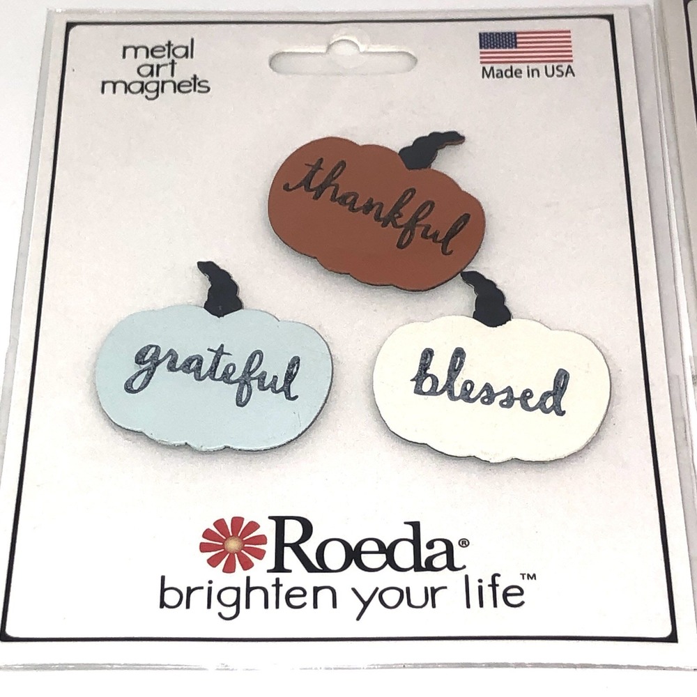 NEW 4 Sets Of Roeda Brighten Life Metal Art Magnets Fall Leaf Pumpkins Turkey - Picture 2 of 7
